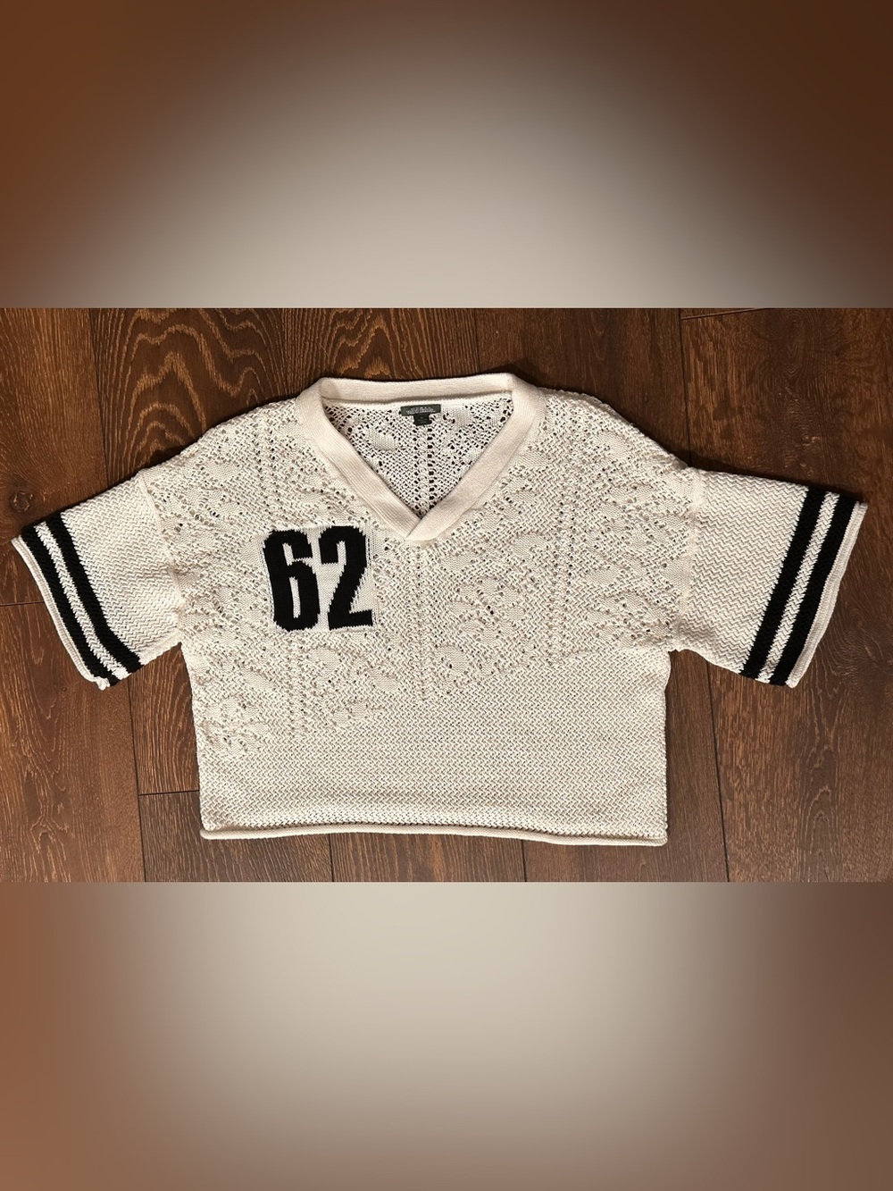 wild fable White Knit V-Neck Sweater Top with Black Details 100% Cotton - Picture 4 of 10